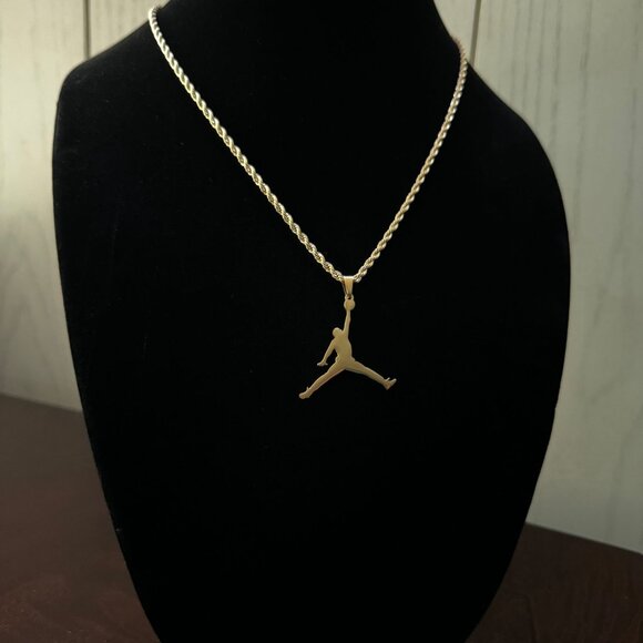 Jordan Necklace - Jumpman Pendant  MJ - Gold Plated - 20" Rope Chain - Easter - Picture 3 of 3